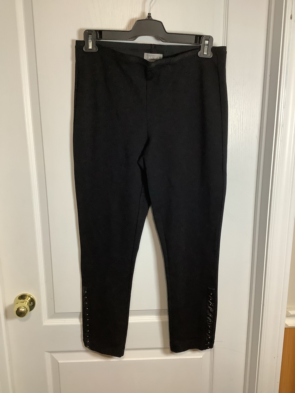 Laura ponte knit leggings with ankle faux leather and stud details